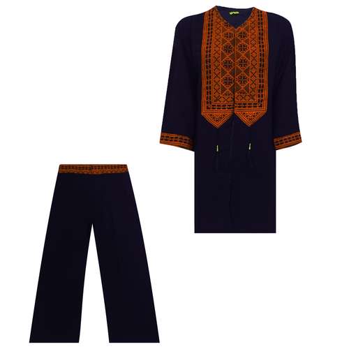 مانتو و شلوار زنانه مدل نخی ابر و بادی سنتی کد tm-2209 رنگ مشکی