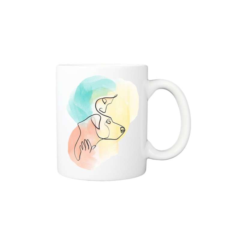 ماگ طرح نقاشی آبرنگ دختر و سگ