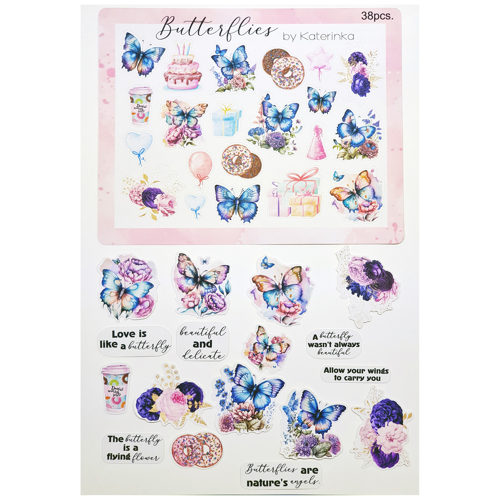 برچسب کاترینکا طرح برش خورده بولت ژورنال و اسکرپ بوک مدل Butterflies بسته 38 عددی برچسب کاترینکا طرح برش خورده بولت ژورنال و اسکرپ بوک مدل Butterflies بسته 38 عددی