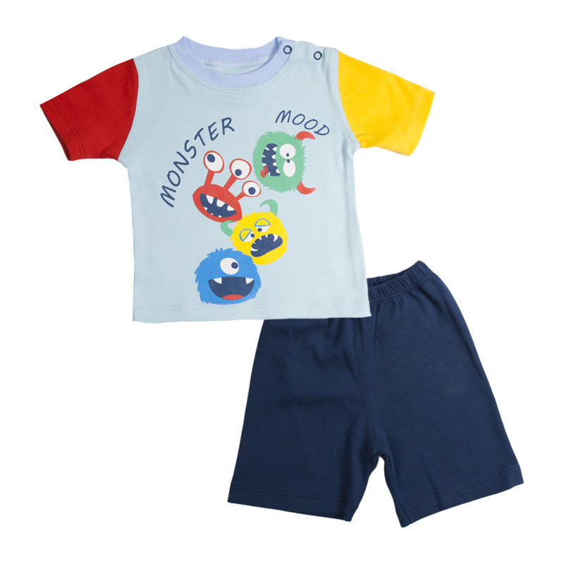ست تی شرت و شلوارک نوزادی آدمک مدل مانستر فیروزه ای کد 160801