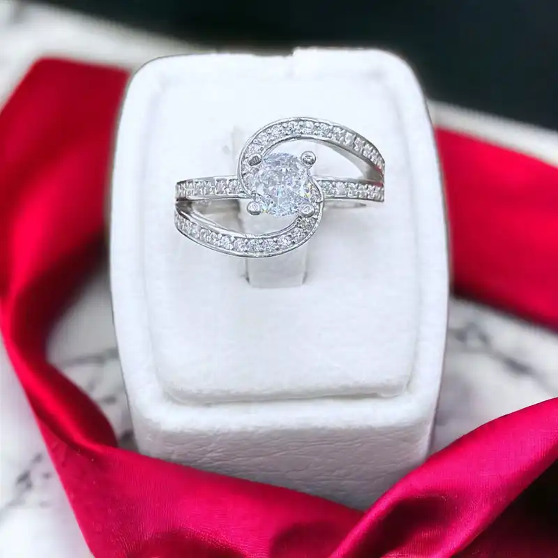 انگشتر نقره زنانه مدل دو طرفه تک تاش 0201