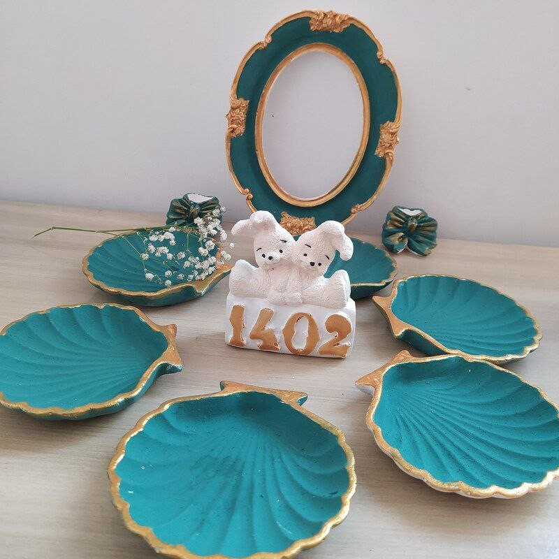 ست 6 تکه هفت سین سفالی مدل صدف تخت لبه