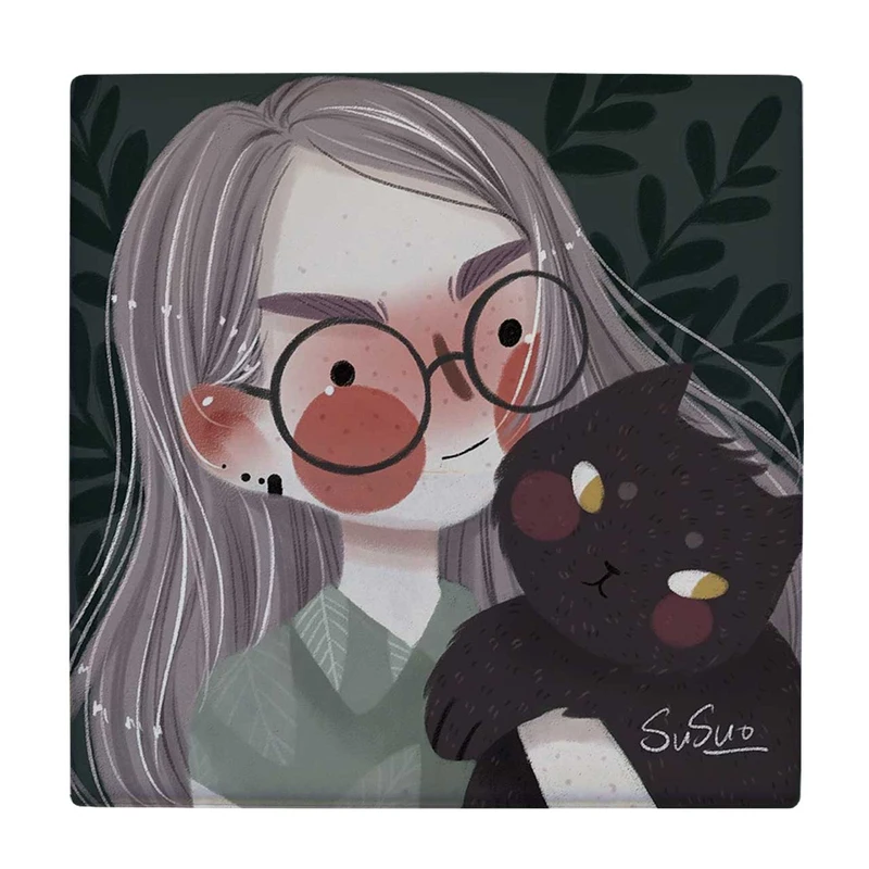  زیر لیوانی طرح دختر و گربه کد    3655358_1606