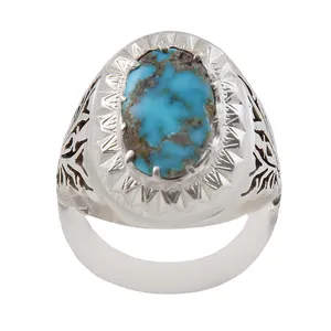 انگشتر نقره مردانه بازرگانی میلادی مدل فیروزه نیشابور طبیعی رکاب دستساز کد AM_1602