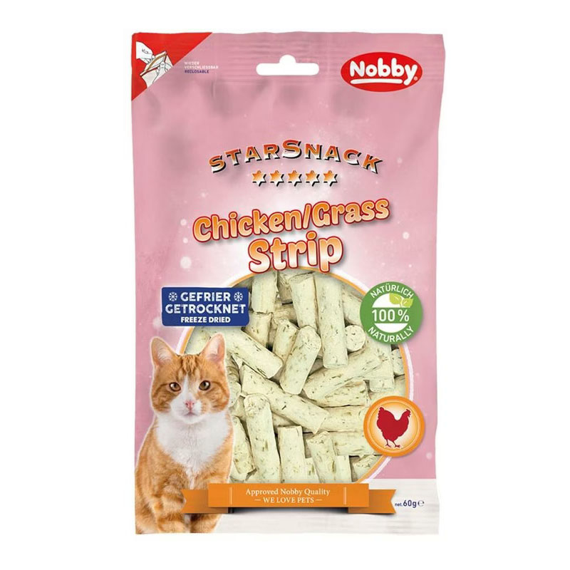 تشویقی گربه نوبی مدل اسنک طعم مرغ و کت نیپ وزن 60 گرم