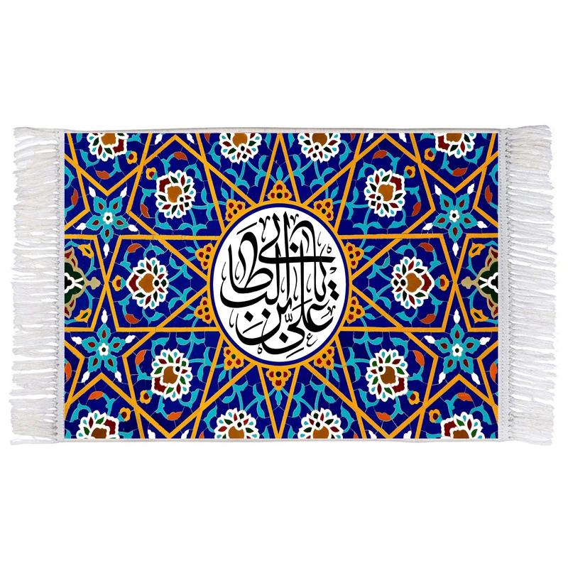 فرش ماشینی دیوارکوب اطلس آبی طرح علی بن ابی طالب مدل T3063