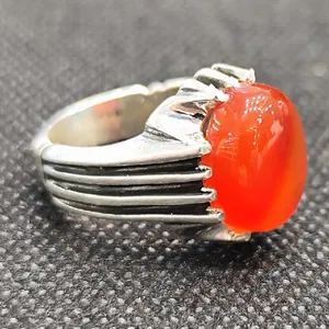 انگشتر نقره مردانه مدل سنگ عقیق یمانی کد 45