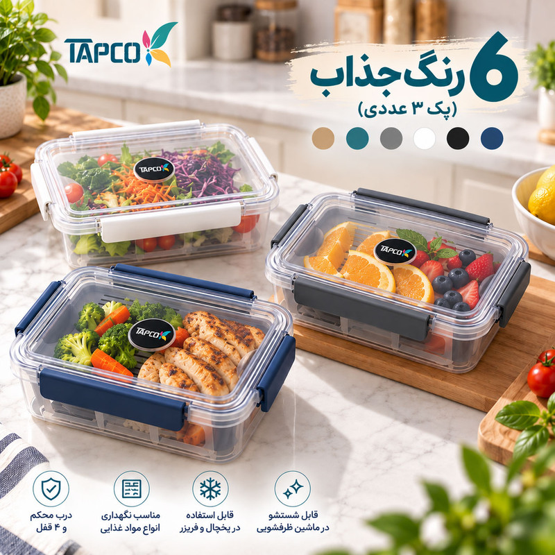 ظرف نگهدارنده با بدنه پلاستیکی تاپکو مدل 407 MAX مناسب برای قرار دادن در یخچال و فریزر و مایکروویو بسته ۳ عددی