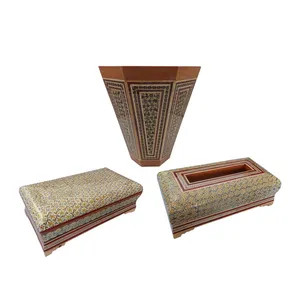 ست جعبه دستمال کاغذی و جعبه کارد و چنگال خاتم کاری  کد 2 به همراه سطل