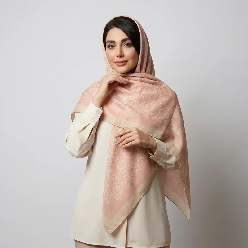 روسری ابریشم توییل زنانه مدل H124 با طول و عرض 125×125 سانتی‌متر