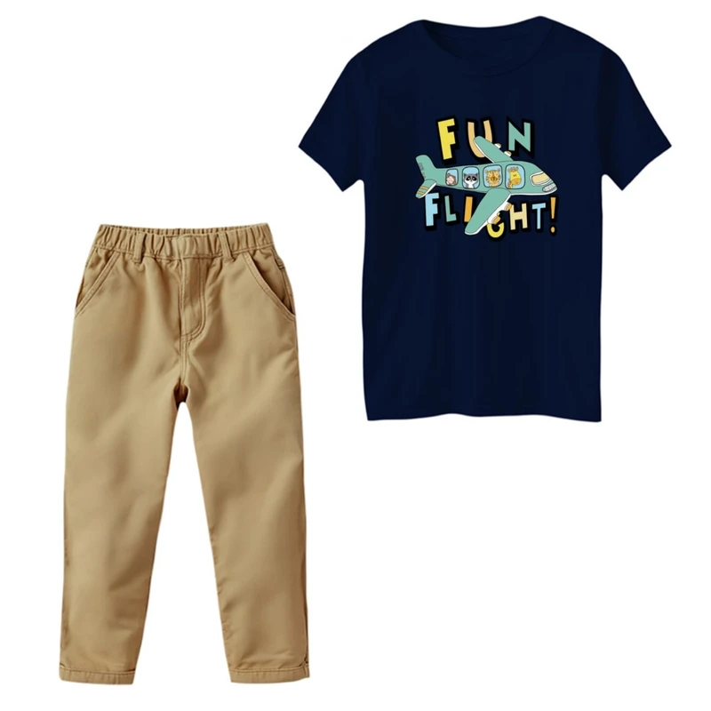 ست تی‌شرت و شلوار پسرانه مدل هوایپما حیوانات