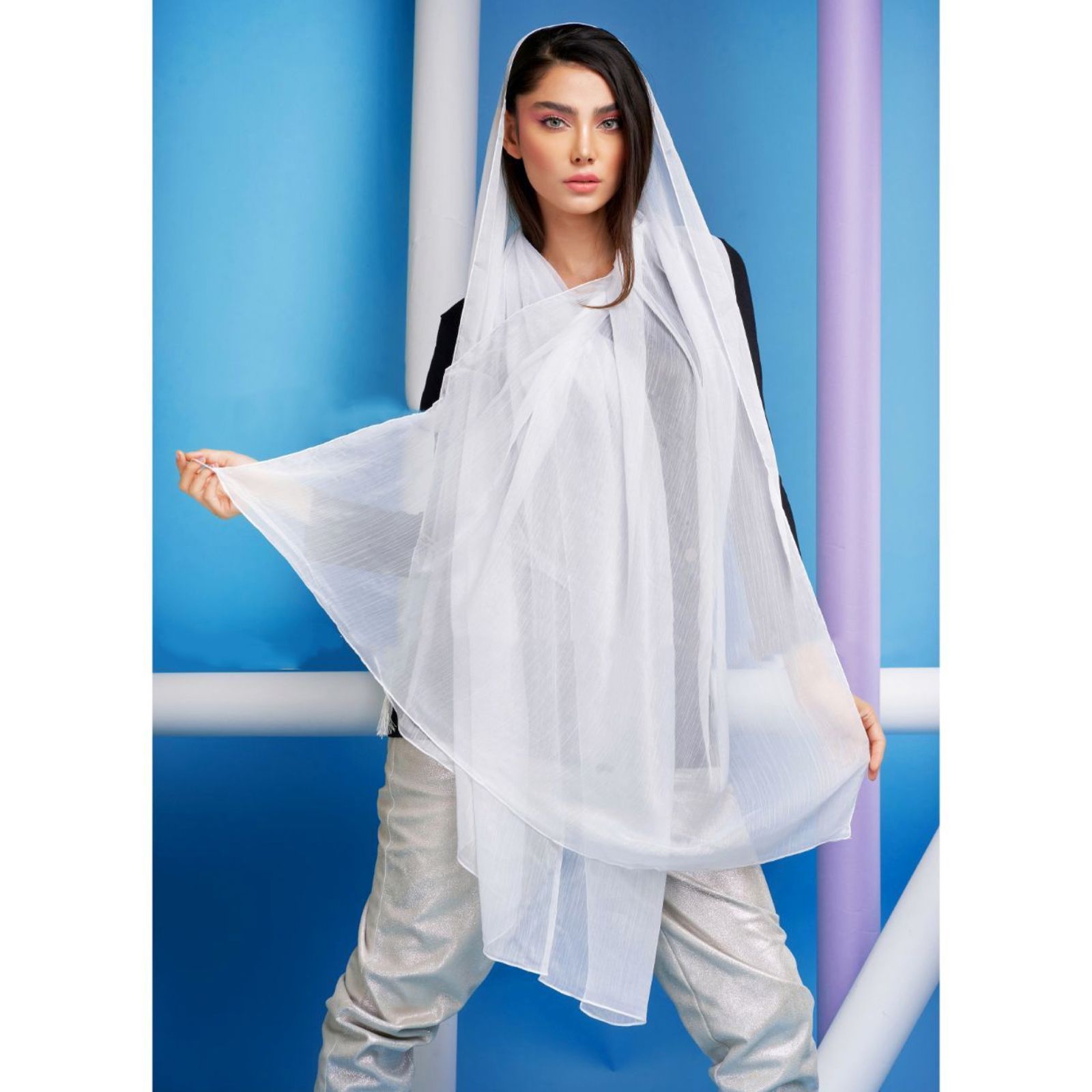 شال زنانه مدل حریر تابستانه لمه دار شاین کد ana-2268 -  - 9