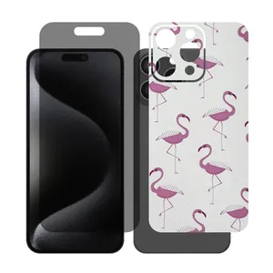 Glass Together model privacy screen protector suitable for Apple iPhone 15 Pro Max mobile phone with cover sticker on the back of the phone