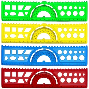 خط‌کش ۲۰ سانتی‌متری مدل نقاله دار شابلون دار بسته 4 عددی