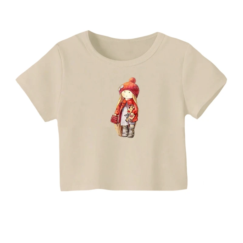 کراپ‌ تی‌شرت آستین کوتاه زنانه مدل دخترک پاییزی کد 02