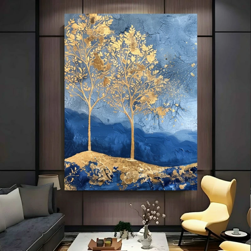 پوستر پارچه ای طرح مخمل  هنر مدرن مدل درختان انتزاعی طبیعت PY719