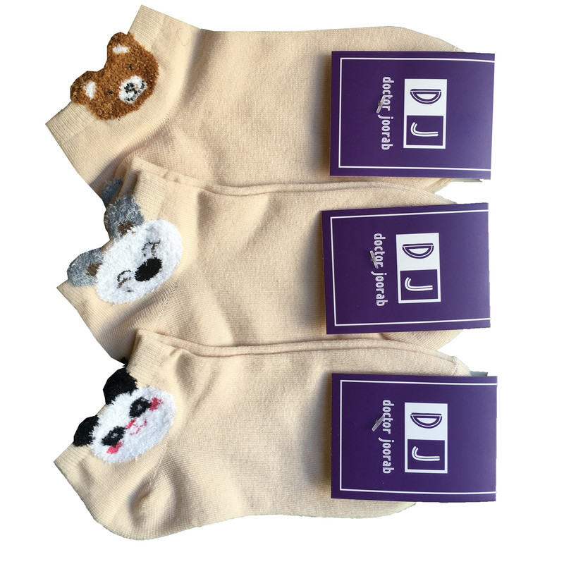 جوراب زنانه دکترجوراب مدل پنبه گوش دار میکس رنگ گرم بسته 3 عددی