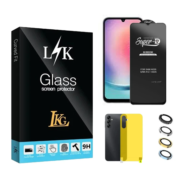 محافظ صفحه نمایش ال کا جی مدل سوپر دی مناسب برای گوشی موبایل سامسونگ Galaxy A24 4G به همراه محافظ پشت گوشی و محافظ لنز