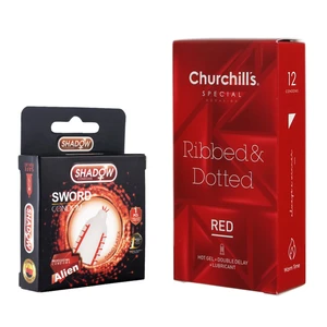 کاندوم چرچیلز مدل Hot Gel بسته 12 عددی به همراه کاندوم شادو مدل Sword