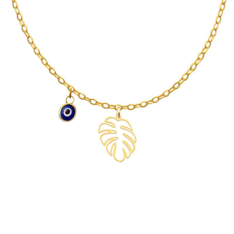 گردنبند طلا 18عیار دخترانه کرابو طرح برگ هاوایی مدل Kr11031