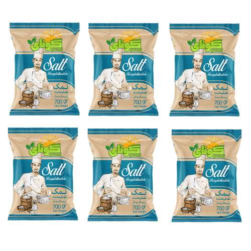 نمک تصفیه یددار تبلور مجدد گونای - 700 گرم بسته 6 عددی