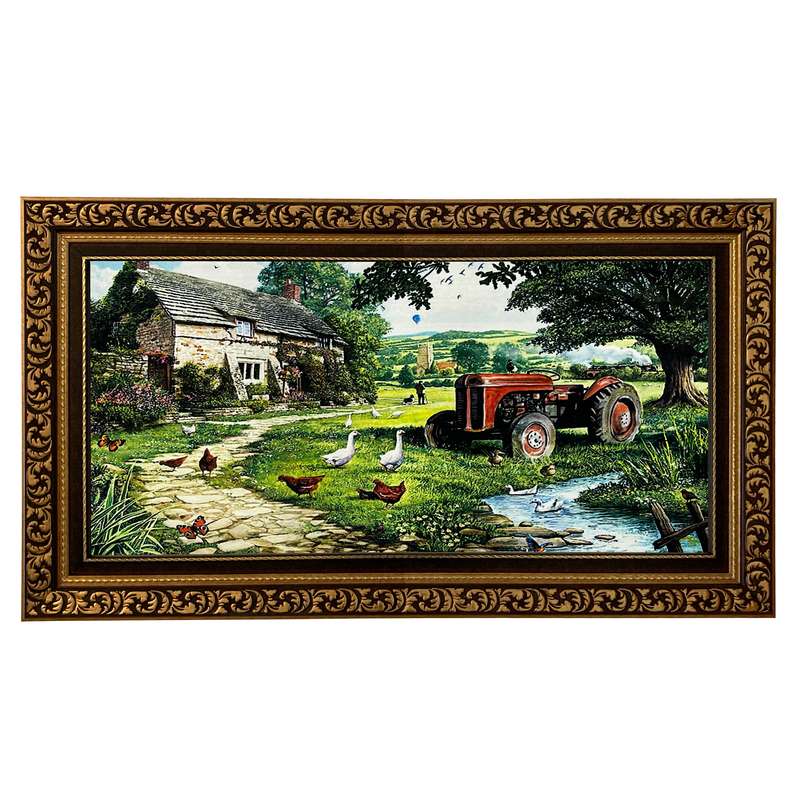 تابلو فرش ماشینی طرح دستبافت مدل روستا کد 7518