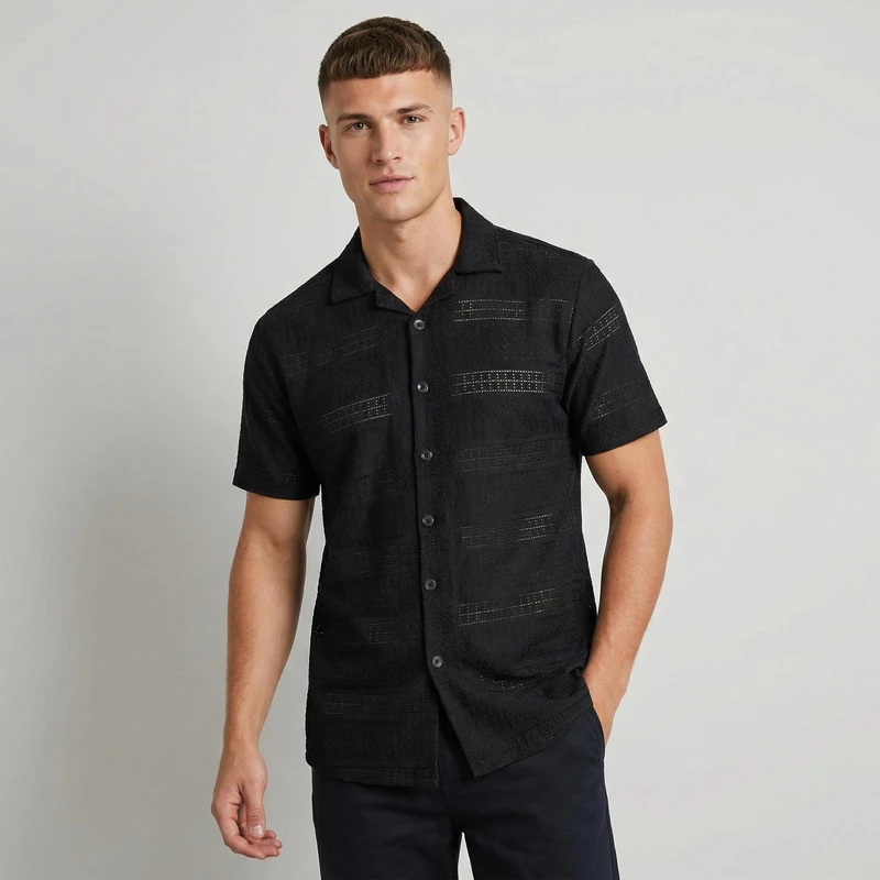 پیراهن آستین کوتاه یقه برگردان مردانه مدل بیسکوییتی کد 271005302