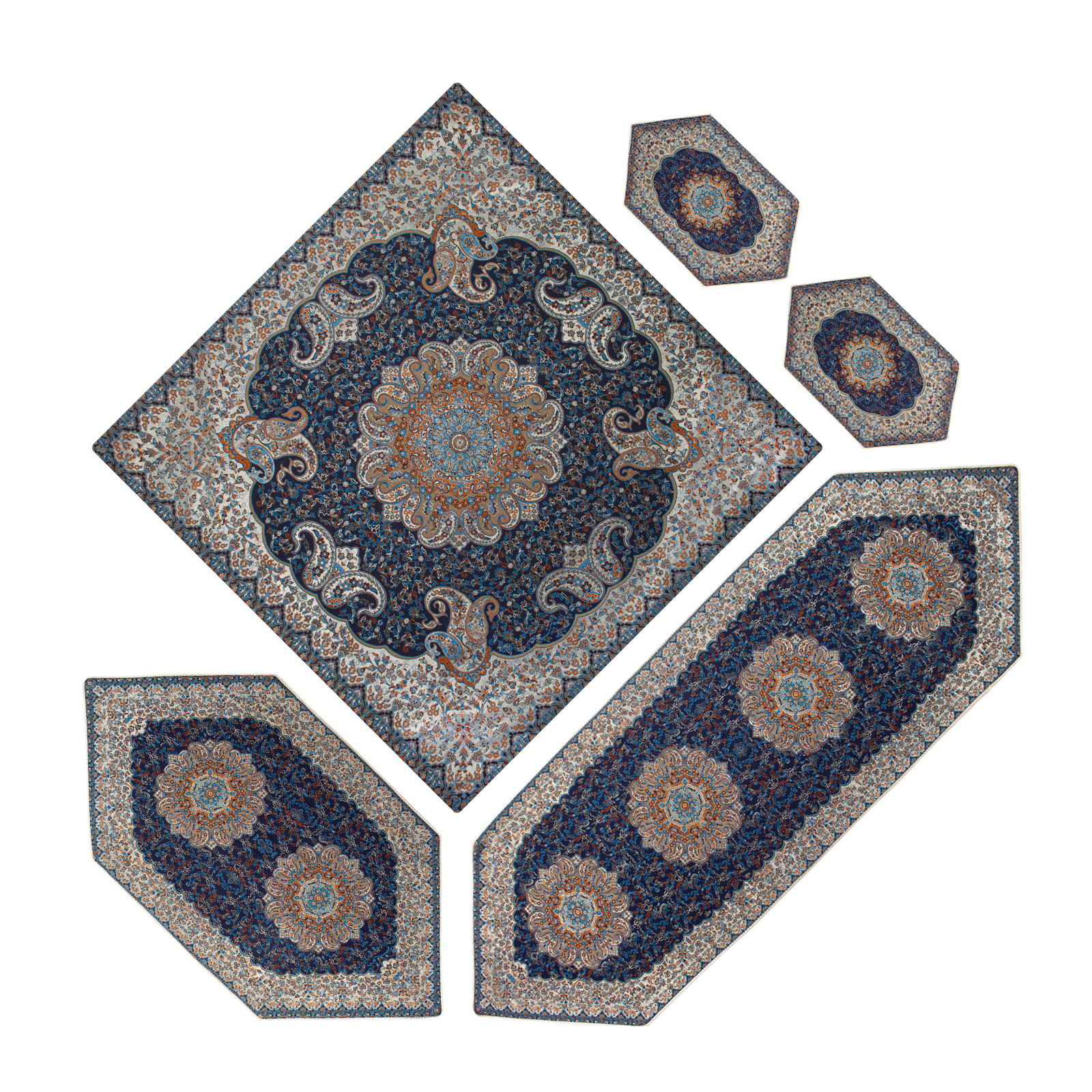 ست 5 تکه رومیزی ترمه مدل ترنج کد Trjs-1007