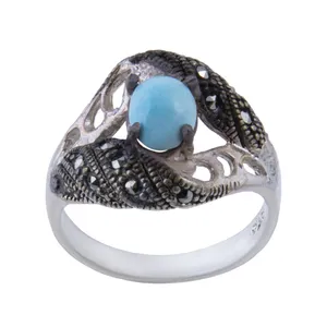 انگشتر نقره زنانه بازرگانی میلادی مدل  فیروزه طبیعی نیشابور کد AW_0182