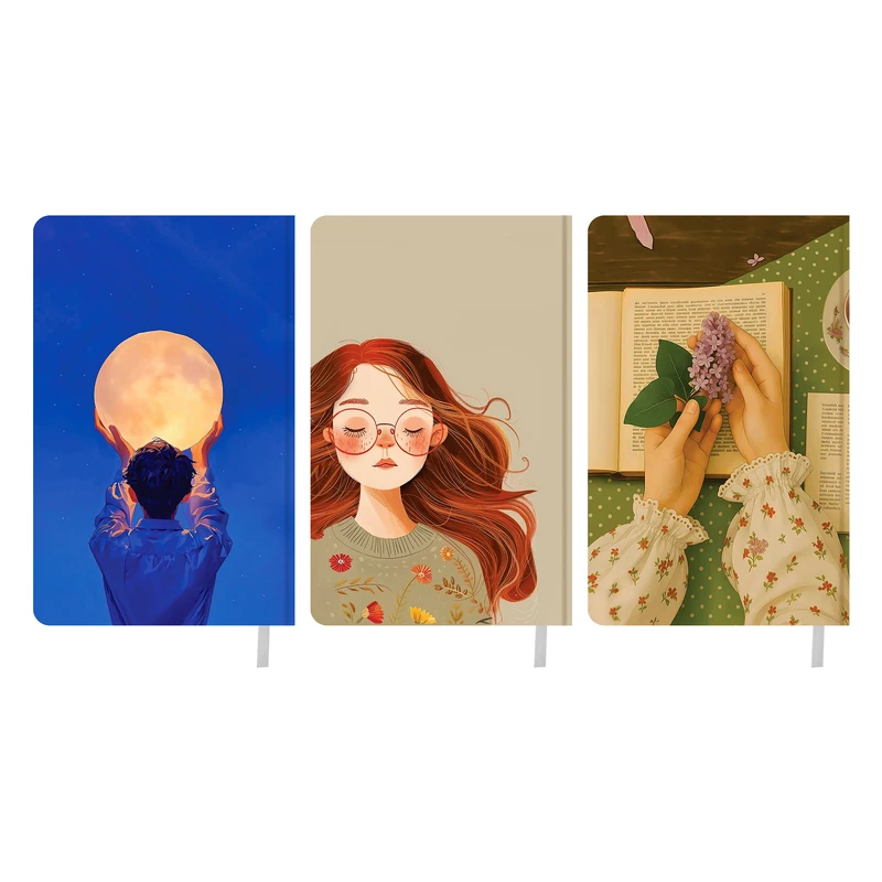  دفتریادداشت 100 برگ پدیده نقش مدل دوختی طرح هنری بسته 3 عددی 