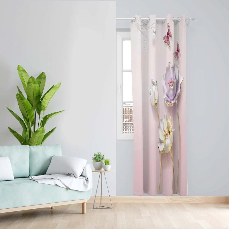 پرده طرح گل مدل مخمل پانچی کد 5080R z سایز 140x200 سانتی متر