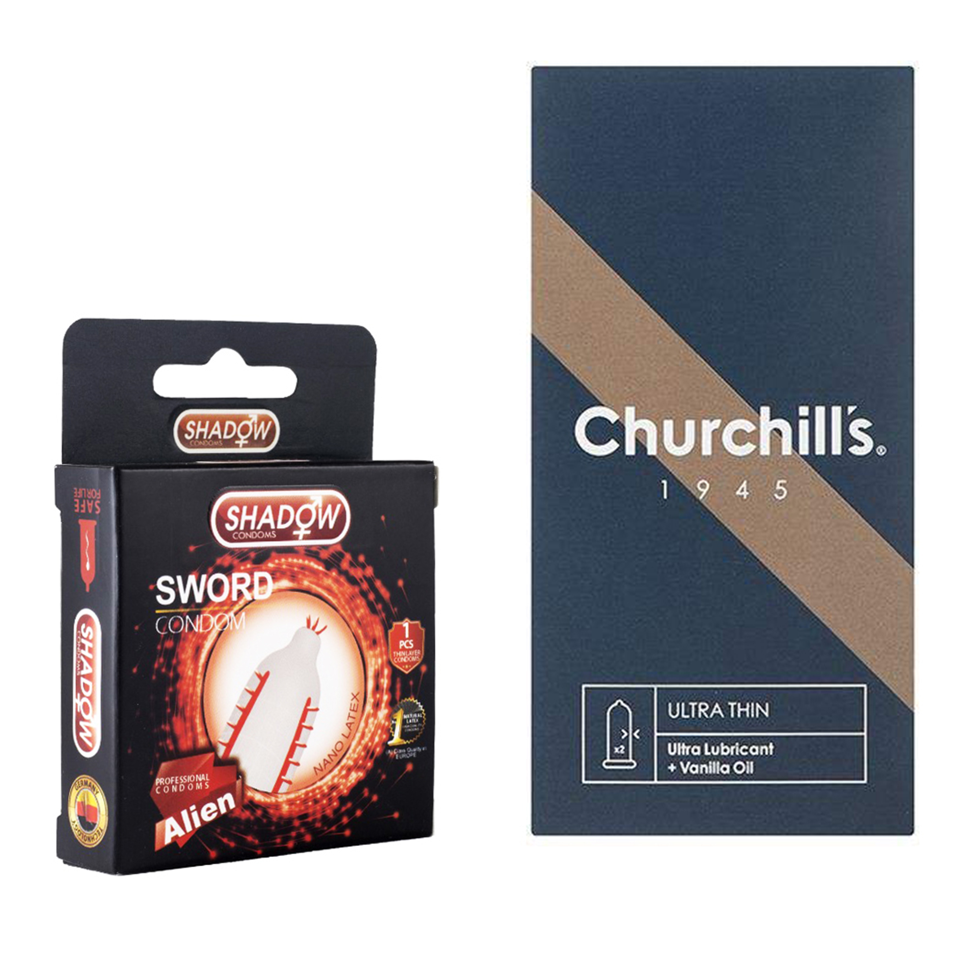 کاندوم چرچیلز مدل Ultra Thin بسته 12 عددی به همراه کاندوم شادو مدل Sword