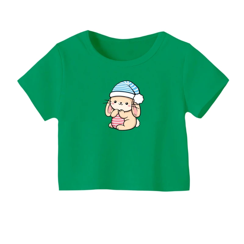 کراپ‌ تی‌شرت آستین کوتاه زنانه مدل خرگوش مهربون کد 01 رنگ سبز