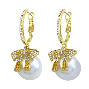 گوشواره زنانه مدل پاپییون و مروارید کد E4568