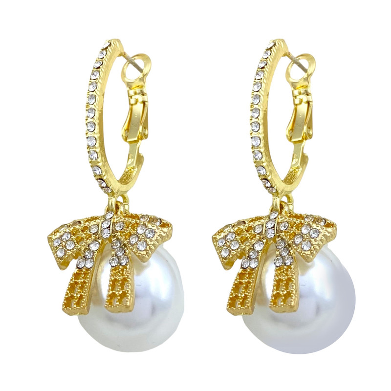 گوشواره زنانه مدل پاپییون و مروارید کد E4568