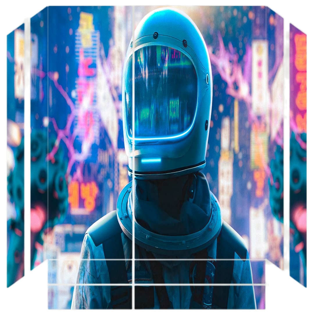 برچسب پلی استیشن ۴ مدل طرح astronaut alone in neon city کد PS-10140 