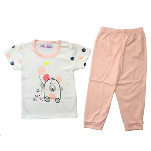 ست تی شرت و شلوار نوزادی مدل خرس بادکنکی رنگ گلبهی