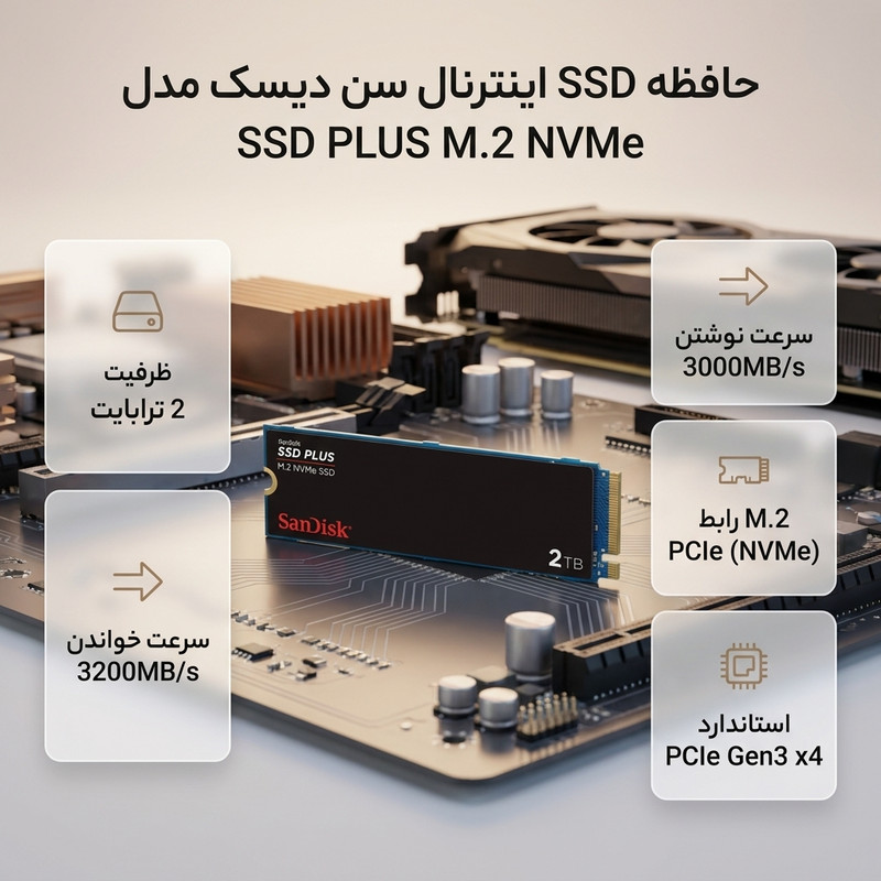 اس اس دی اینترنال سن دیسک مدل SSD PLUS M.2 NVMe ظرفیت 2 ترابایت