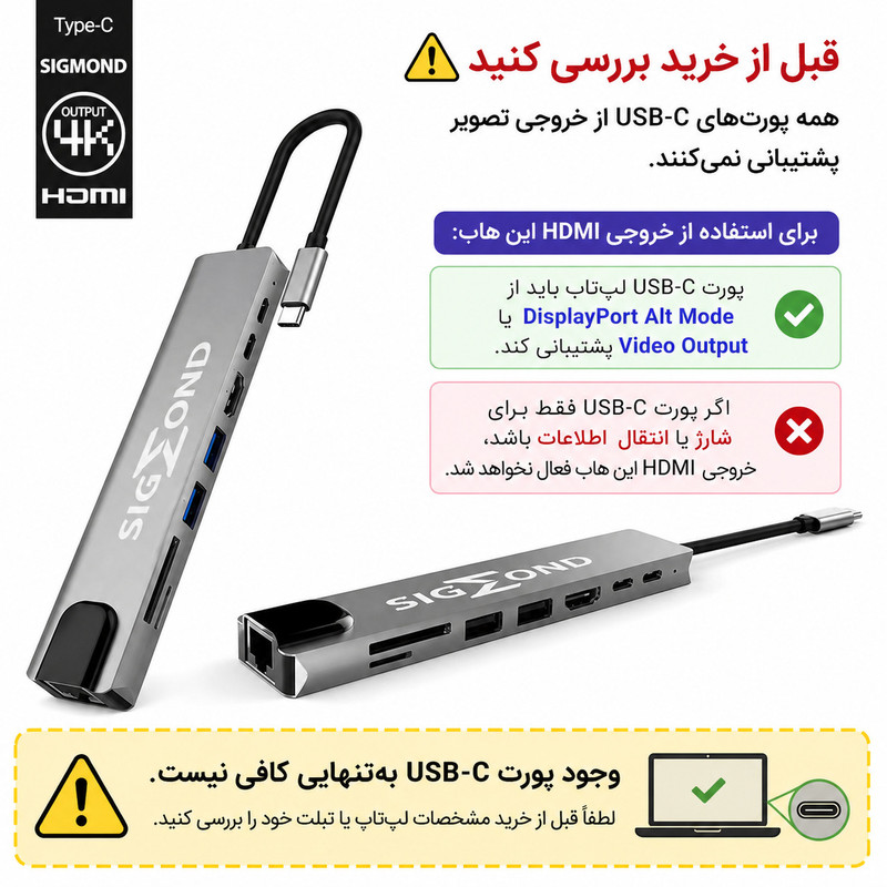 هاب 8 پورت USB-C سیگموند مدل SG-4K-8