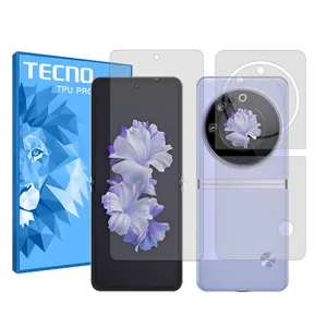Tecno Resistant model transparent screen protector suitable for Tecno Phantom V Flip mobile phone along with the back of the phone