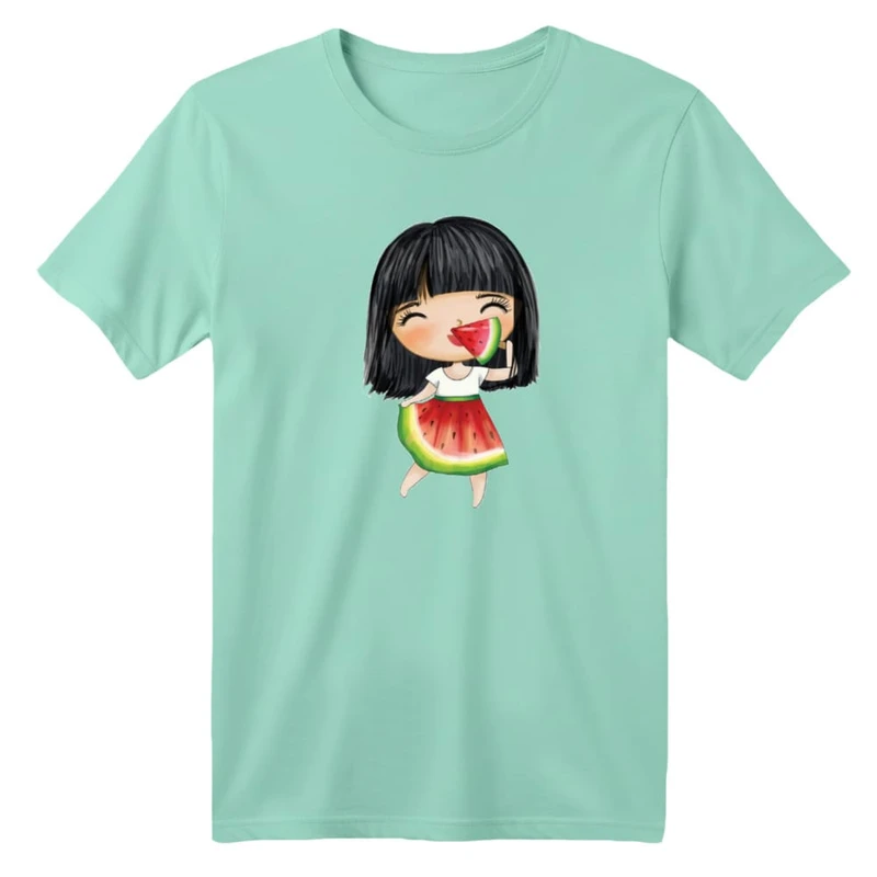 تی شرت آستین کوتاه بچگانه مدل دخترک یلدایی کد  10 رنگ سبز روشن