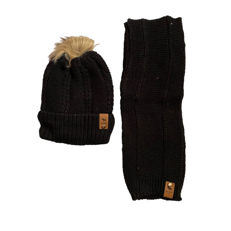 ست کلاه و شال گردن بافتنی بچگانه مدل داخل خز