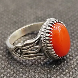 انگشتر نقره مردانه مدل سنگ عقیق خراسان کد 128