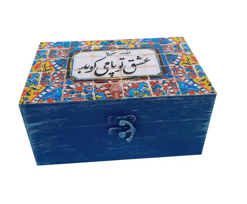 جعبه هدیه چوبی مدل سنتی طرح کاشی کد SB98