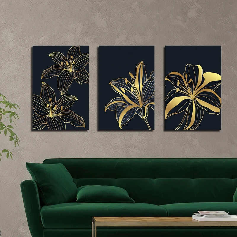 تابلو شاسی بکلیت طرح نقاشی گل مدل SH-3158 مجموعه 3 عددی