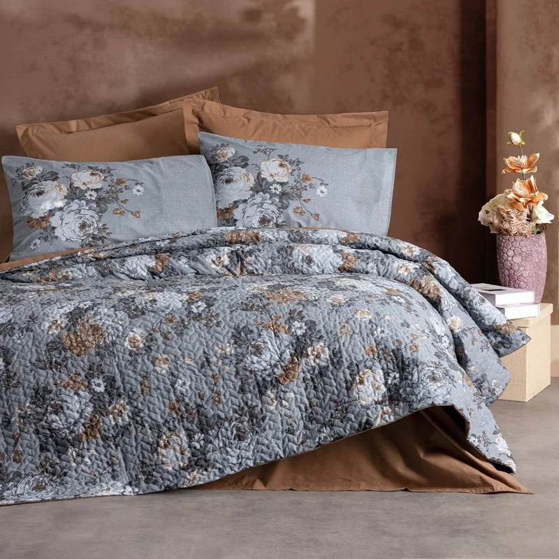 سرویس روتختی یک نفره 3 تکه کاتن باکس مدل Complete Seti Mode Line Lenora Kahve T.K