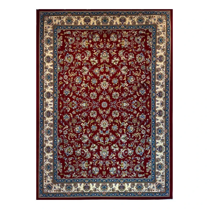 فرش ماشینی 700 شانه زمینه لاکی حاشیه کرم مدل آکرولیک قشقایی تراکم 2100 کد 105