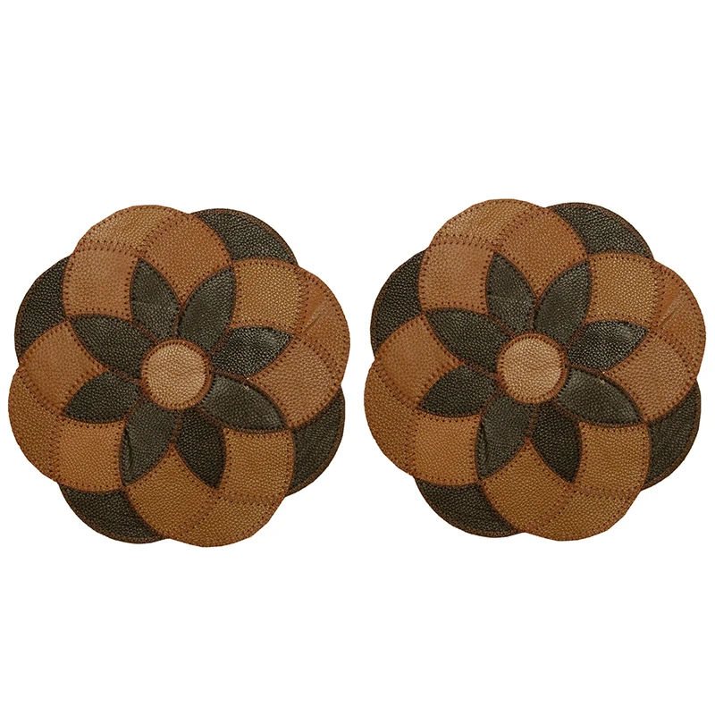 رومیزی مدل چرم طبیعی طرح گل هندسی کد 0073 مجموعه 2 عددی