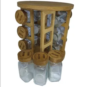 ست جا ادویه 12 پارچه مدل پایه گردان چوبی