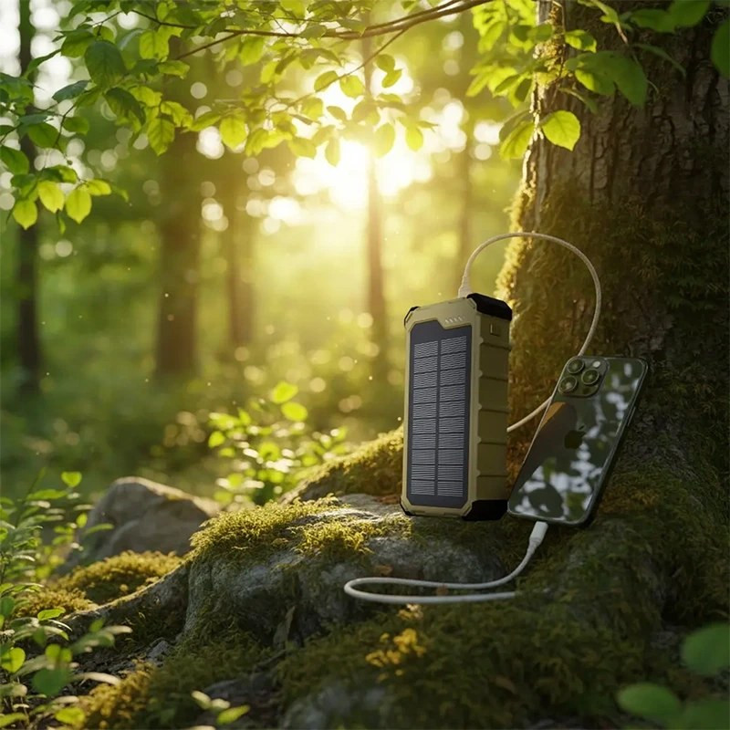 پاوربانک 5 وات پاورلوژی مدل solar powerbank ظرفیت 10000 میلی‌آمپر‌ساعت به همراه کابل USB به USB-C